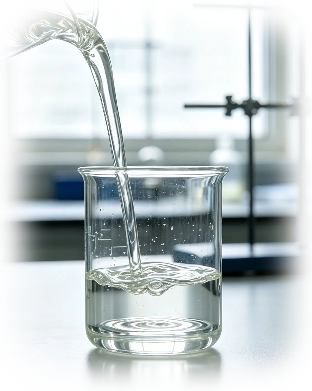 Specialty silicone oil poured into a laboratory beaker